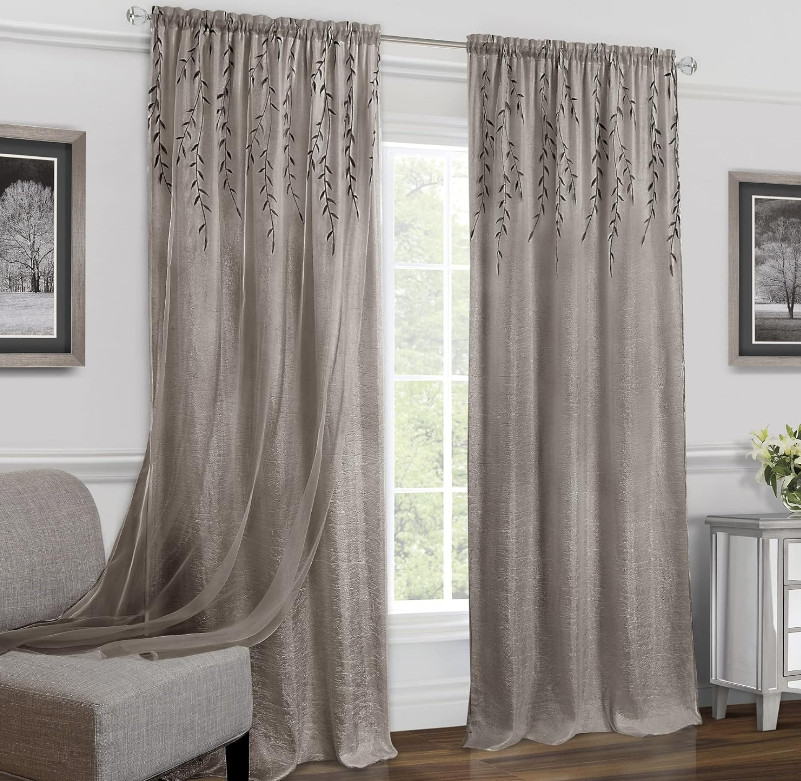 Achim Tan Floral Curtain Panel 42×84 Rod Pocket Light Filtering 1 Panel