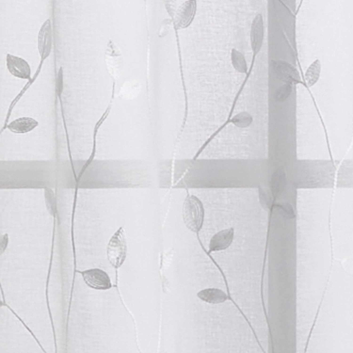Botanical Embroidered Leaf White Sheer Window Curtains – 2 Panel Set – 37″ X 84″