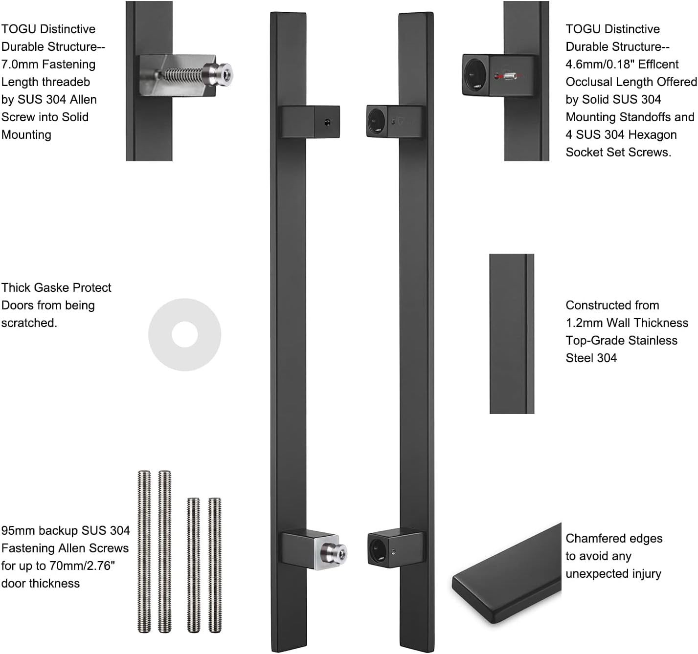 Togu Tg-6018 48 Inches Solid Standoffs Heavy-Duty Commercial Grade-304