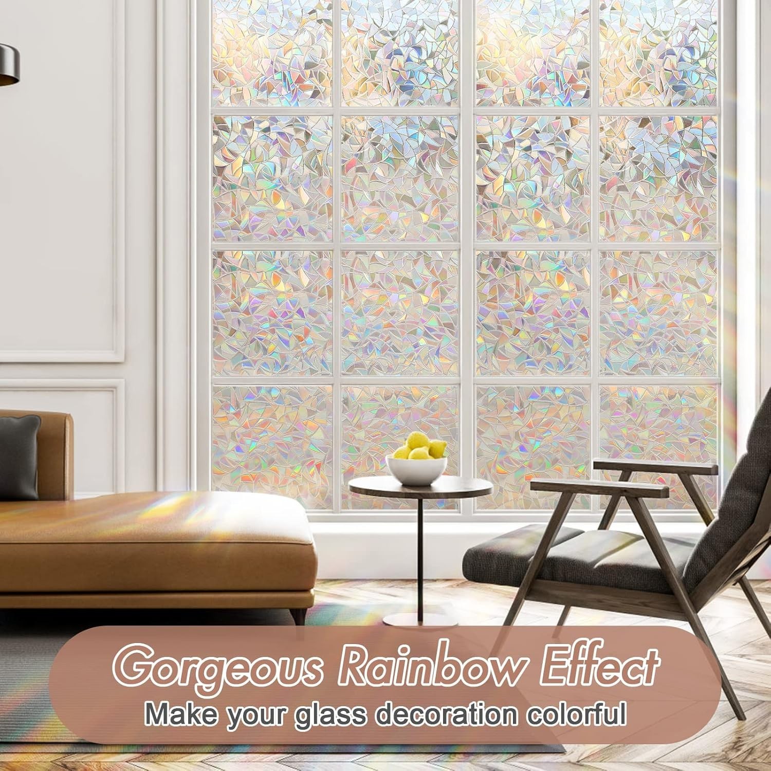 Window Privacy Film, Stained Glass Rainbow Film, 17.5″ x 78.7″ | Decorative W…