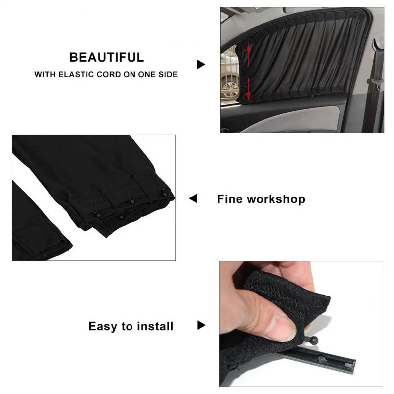 2pcs Universal Car Side Window Curtains – Foldable UV Protection Sunshade – NEW