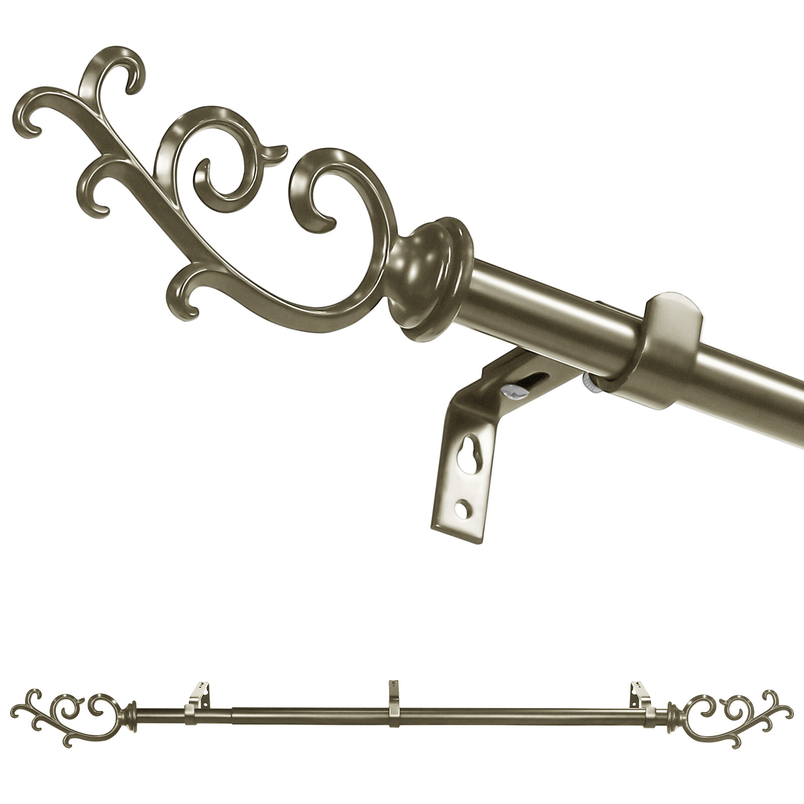 5/8″ Julietta Adjustable Single Drapery Curtain Rod, 28”-48″/48″-84″/84″-120″