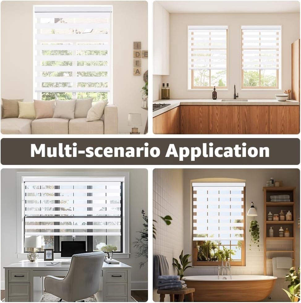 SEEYE Cordless Zebra Blinds for Window, French Door, Free-Stop 35″ W x 90″ H