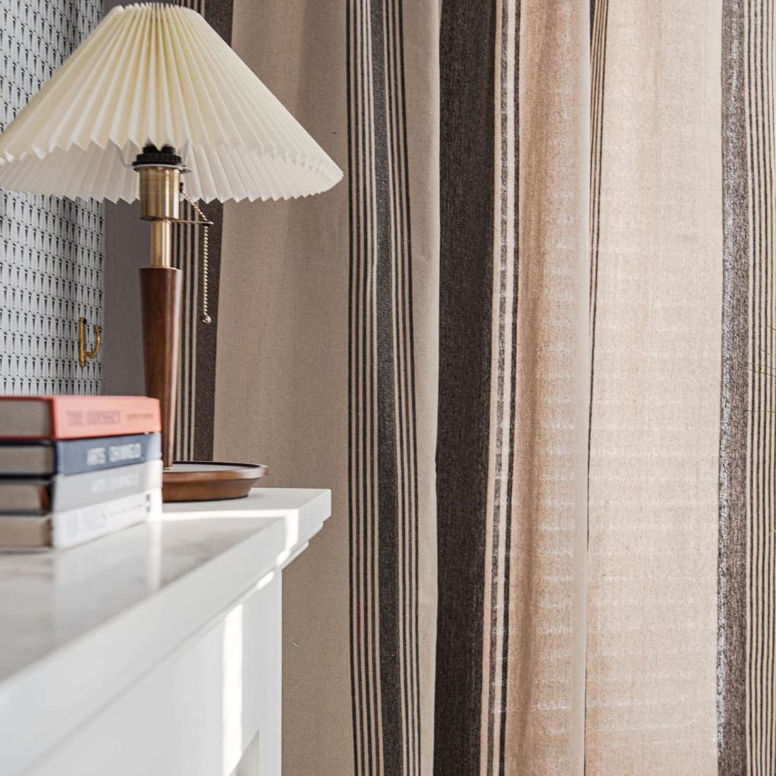 Striped Cotton Linen Window Curtains Farmhouse Country Style Room Darkening R…