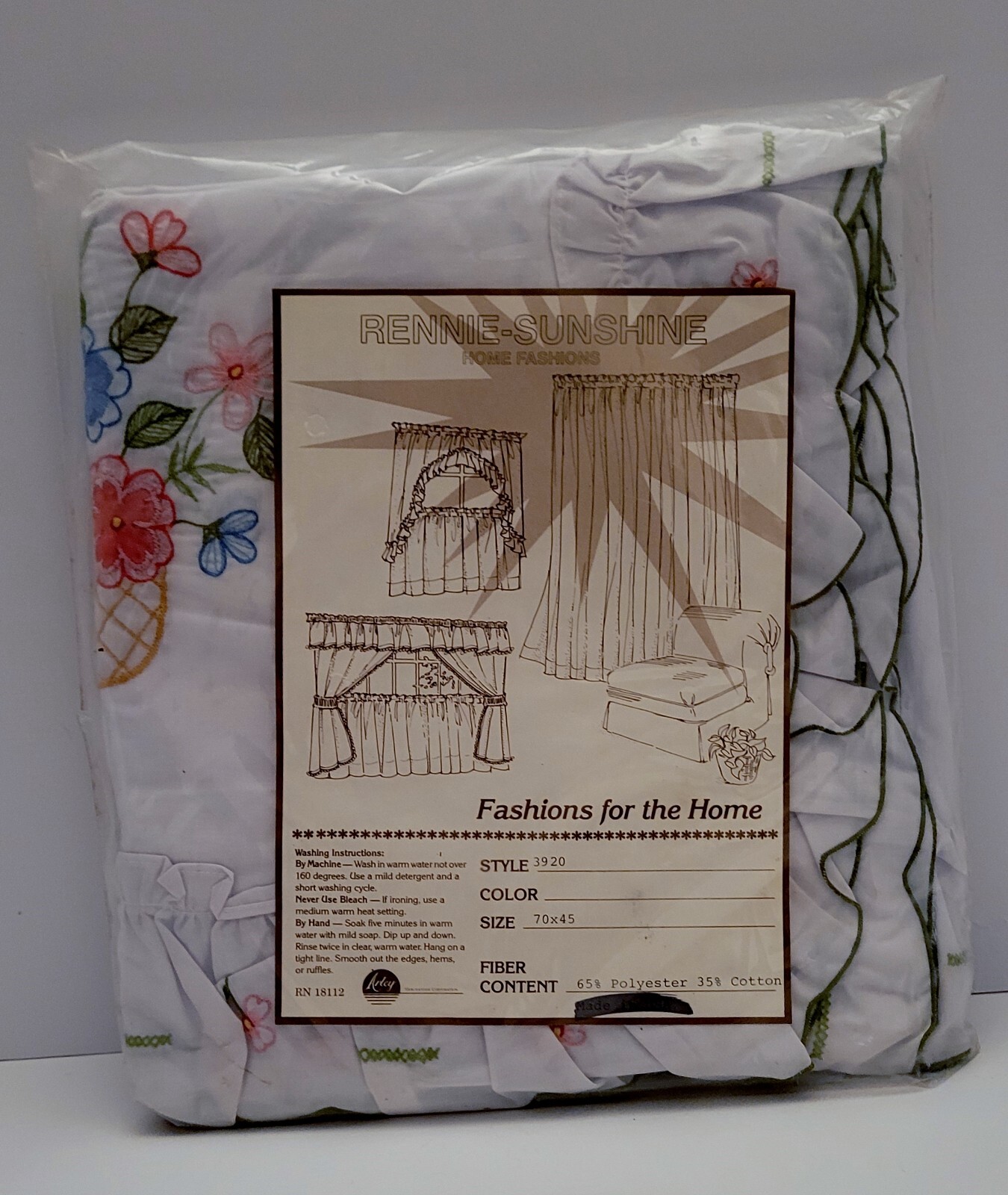 Vtg Rennie Sunshine Cape Cod Curtains White with Pink Blue Green 70″ x 45″ nib