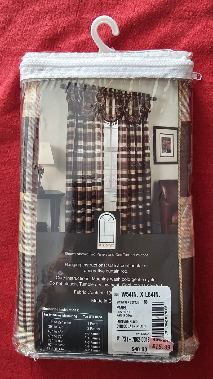 918 NYC Fortune Plaid Curtain Panels Lot 3 Brown Chocolate 54×84 NOS Rustic