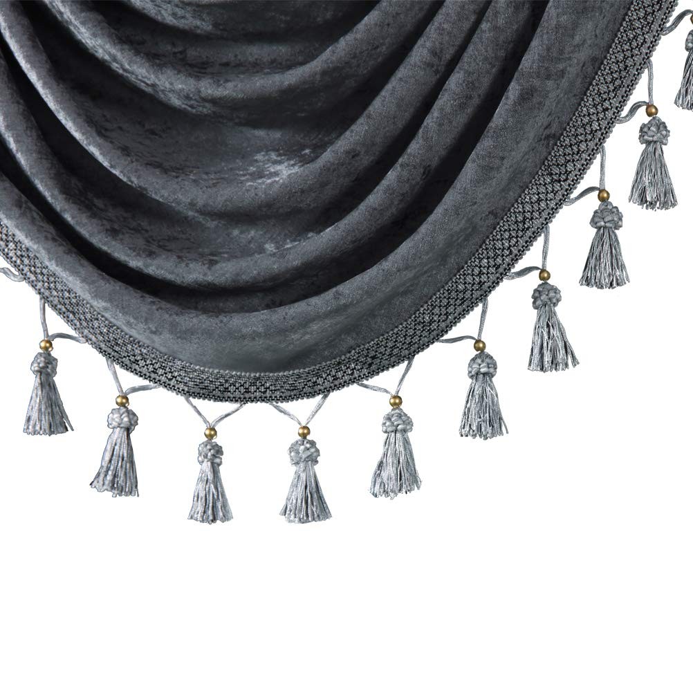 ELKCA Grey Chenille Swag Waterfall Window Curtains Valance for Living Room Moder