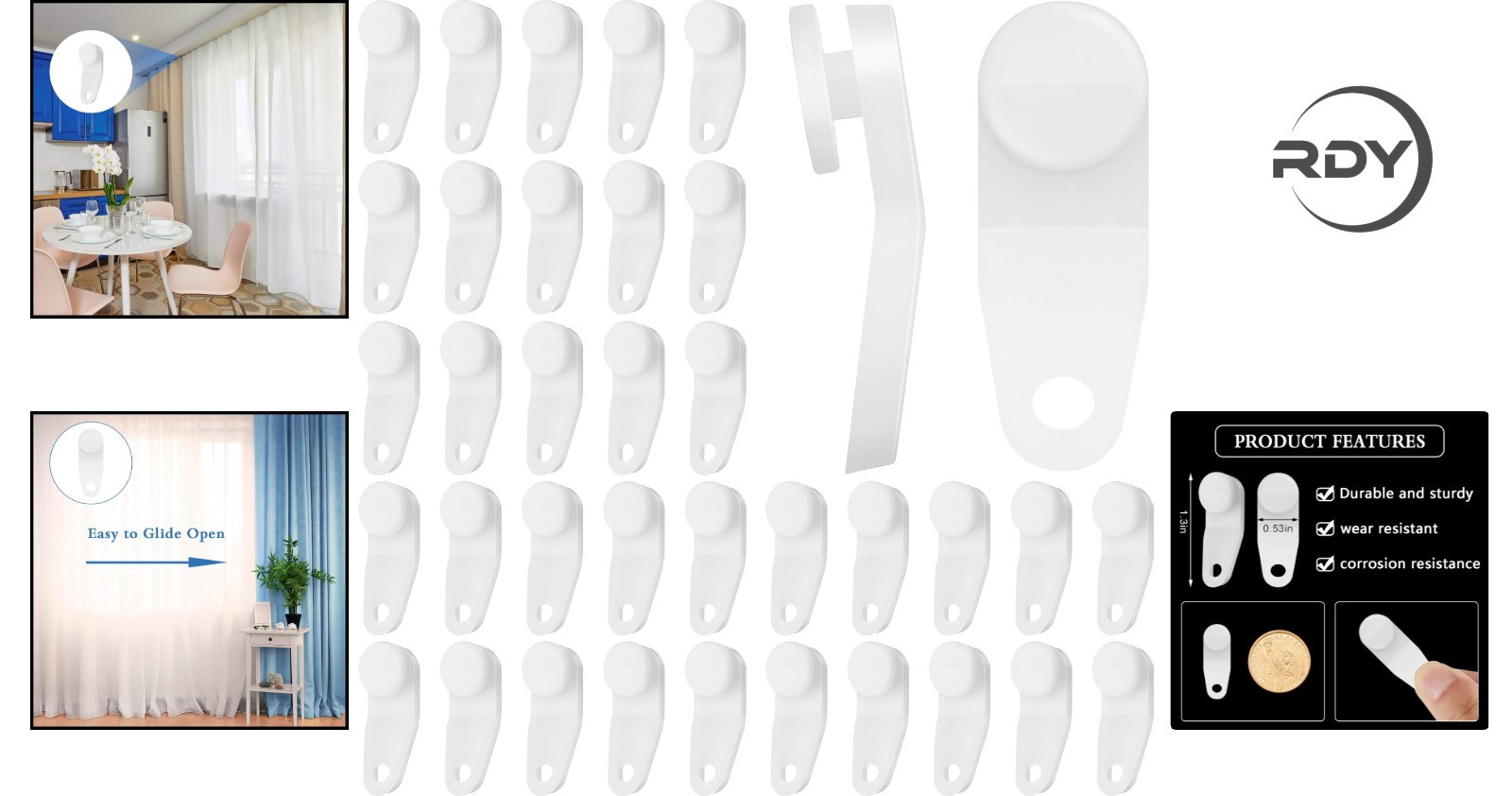100 Durable White Plastic Traverse Rod Slides – Easy Curtain Replacement