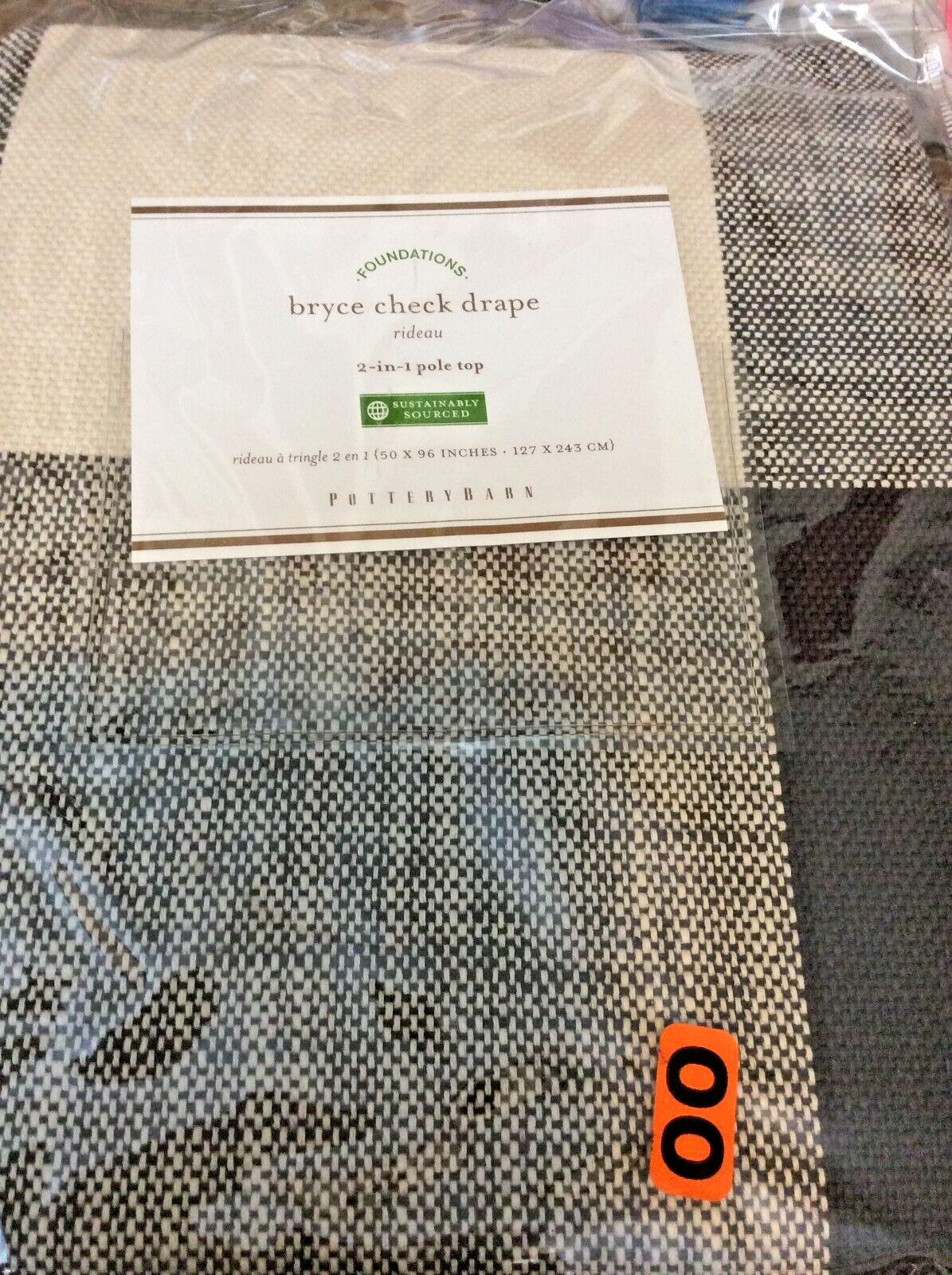 Pottery Barn One (1) Bryce Check Drape 50×96 Charcoal NWT!