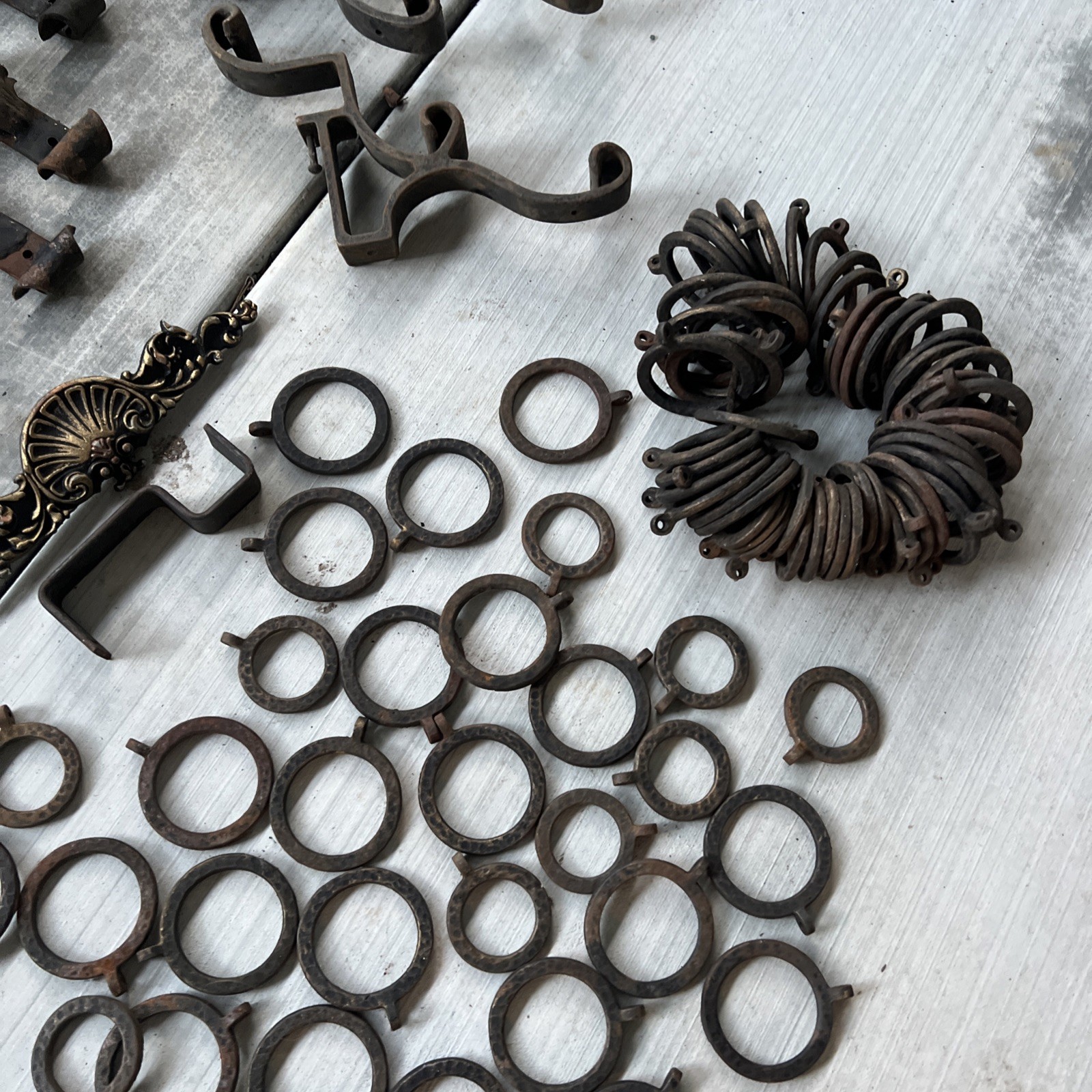 HUGE LOT — Antique Drapery Rod Parts Solid Iron Brackets Metal USA Very Rare!