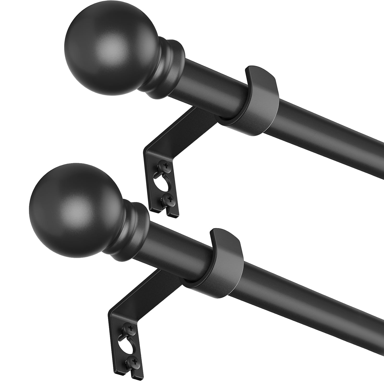 2 Pack Black 5/8 Splicing Curtain Rods, 32 48 Lengths, Single Window Set
