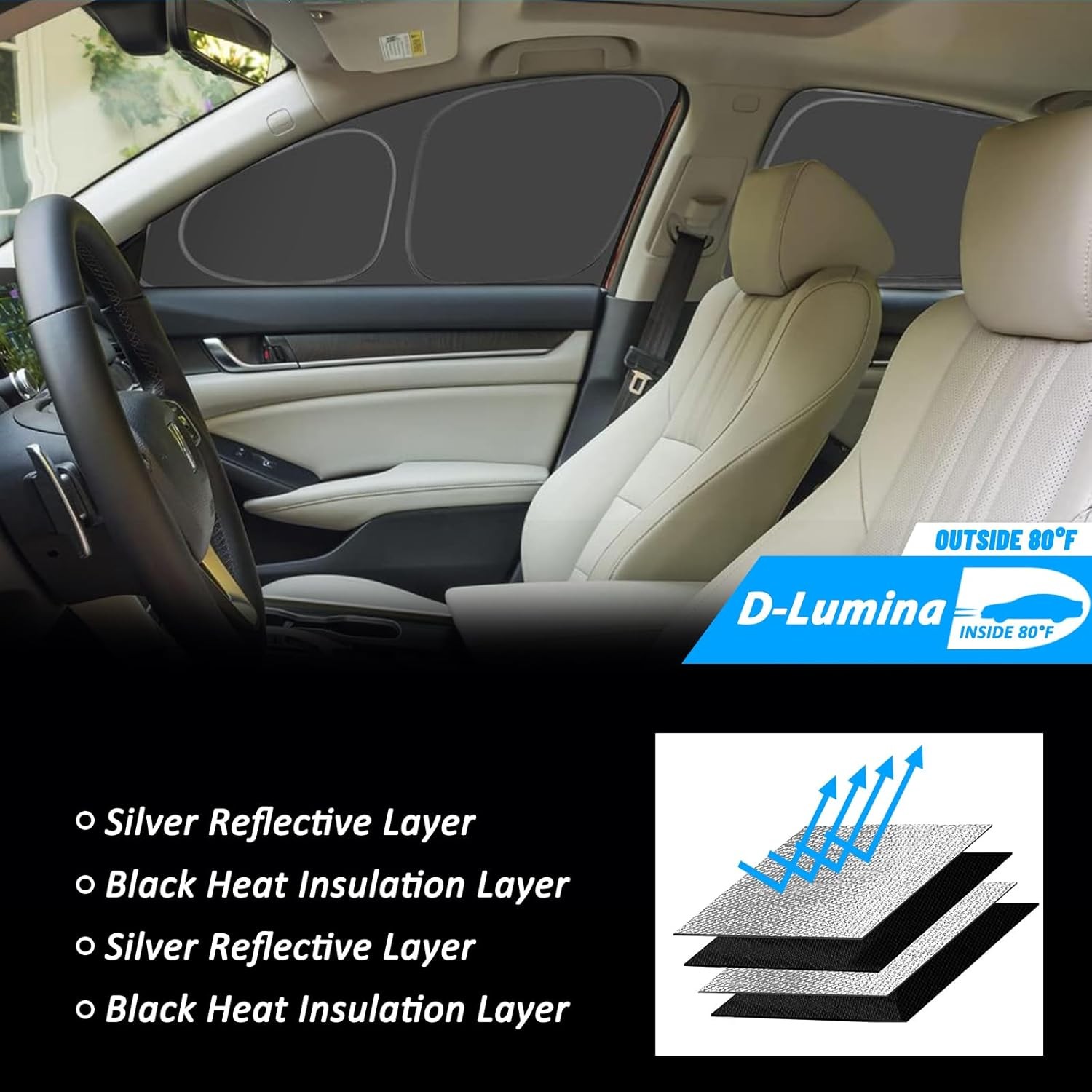 Side Window Sun Shade 4-Pack Fit 2021-2025 Ford F150 Crew Cab UV Block Heat