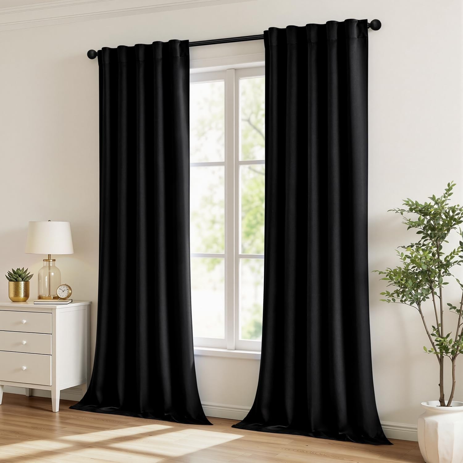 MIULEE Black Pinch Pleat Blackout Curtains 96 Inch Length 2 Panels Set for Bedro