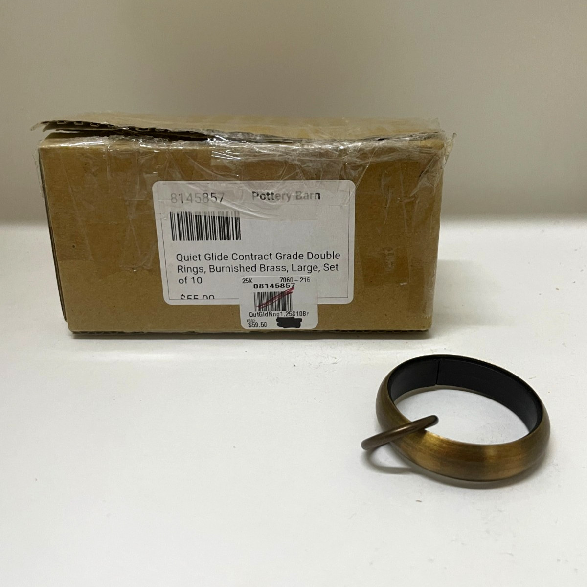 Pottery Barn Glide Double Round Rings Burnished Brass 1.25″ S/10 Large #6413