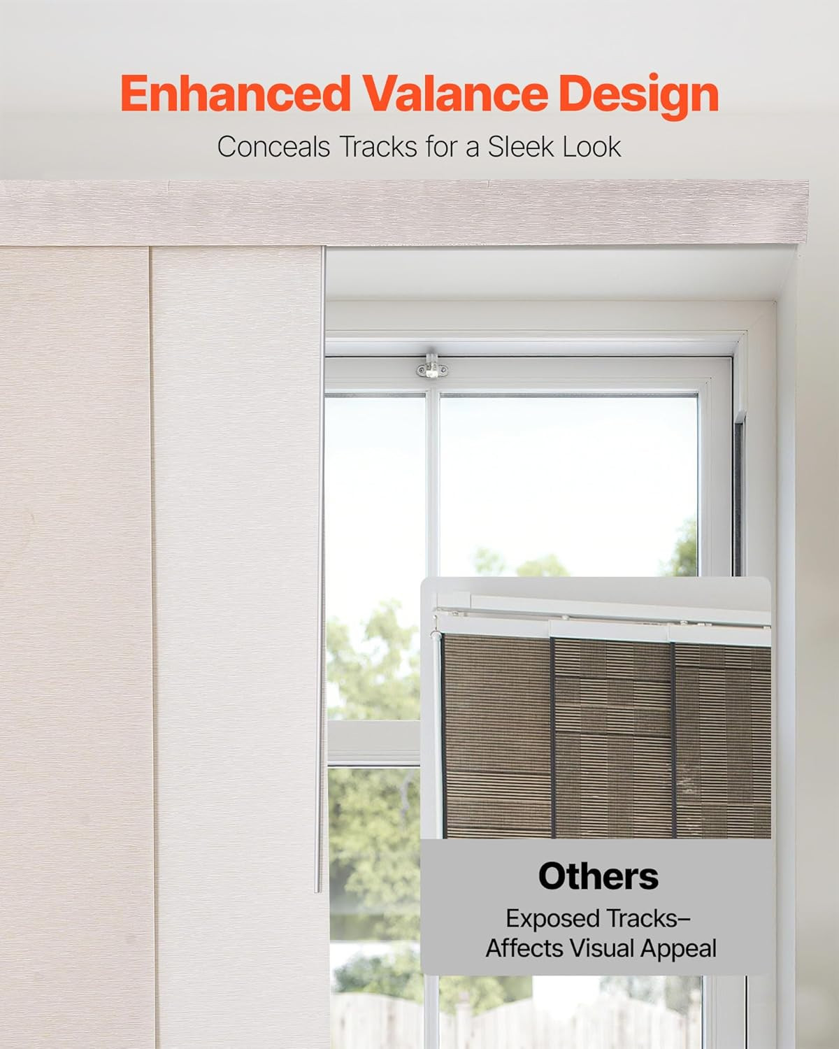 Adjustable Light Brown Panel Track Blinds for Sliding Doors & Room Dividers