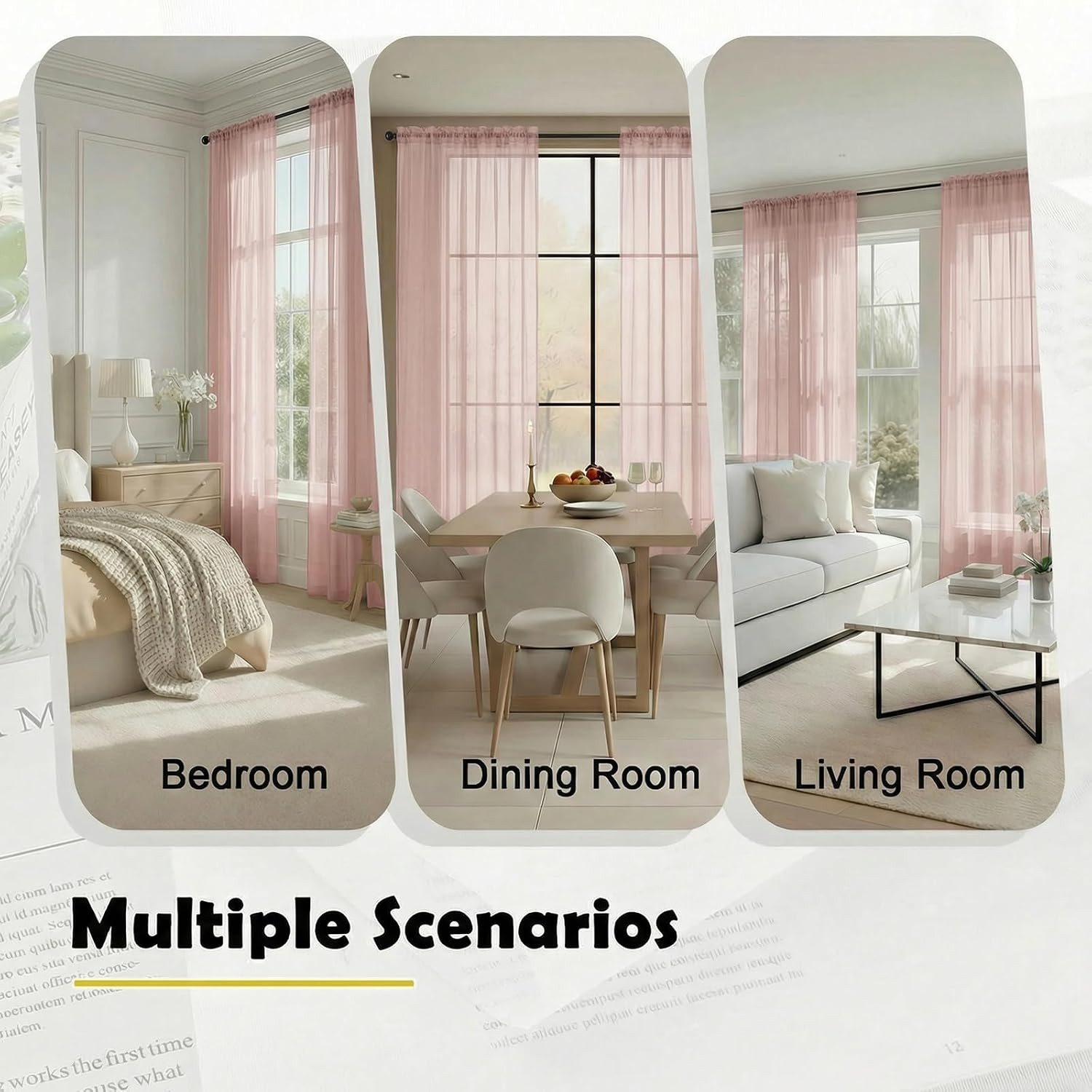 Blush Sheer Curtains 54 Inch Length for Bedroom – Light Filtering Short Curtains