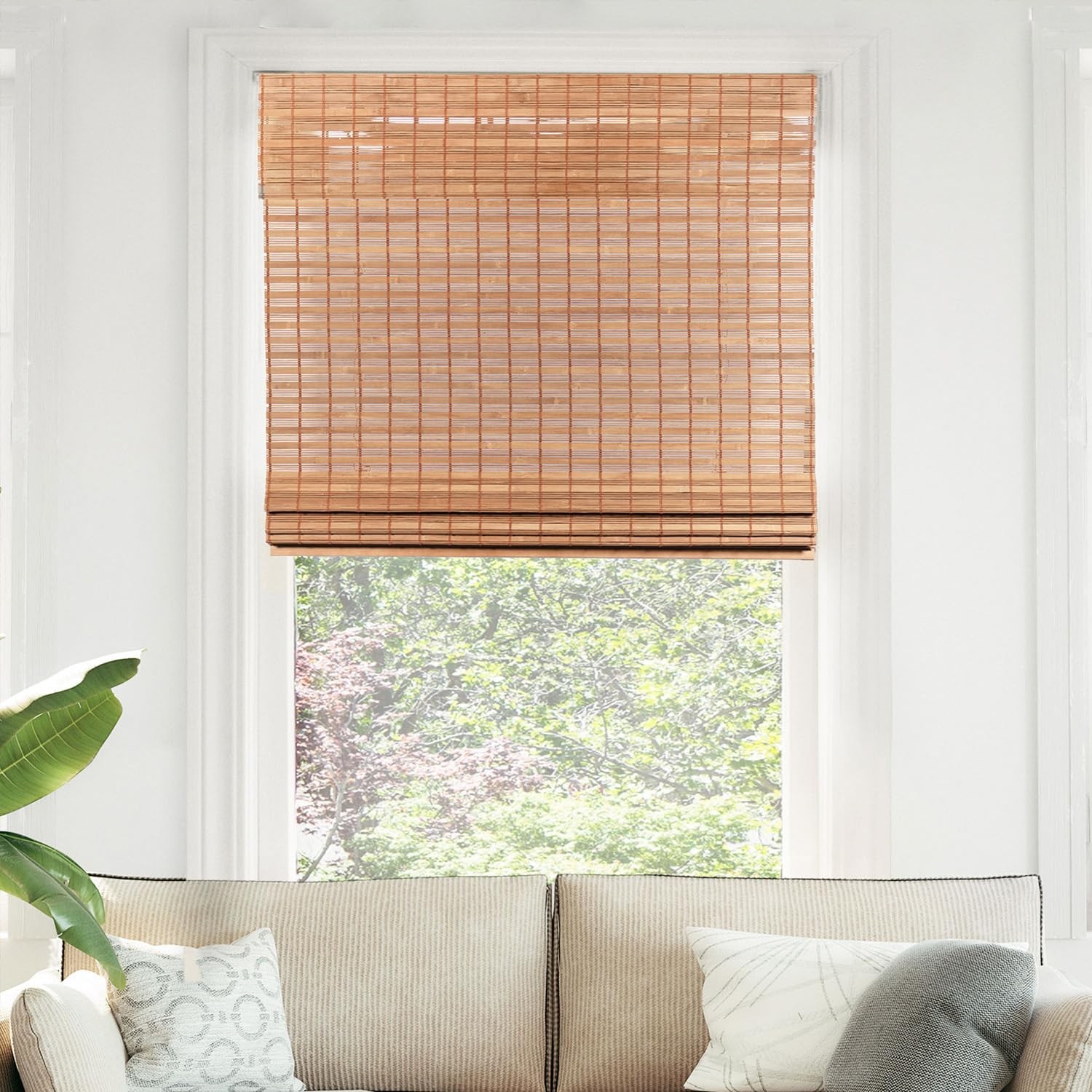 Bamboo Roman Shade, Cordless Light Filtering Woven Wood Window Treatment for …