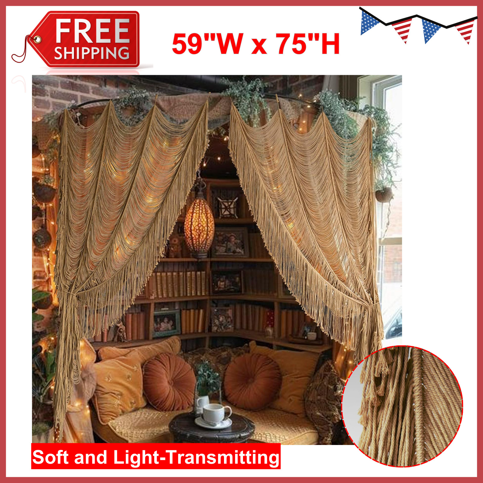 Macrame Curtain Boho Curtain Doorway Window Wall Decor Fiber Yarn Art Handwoven