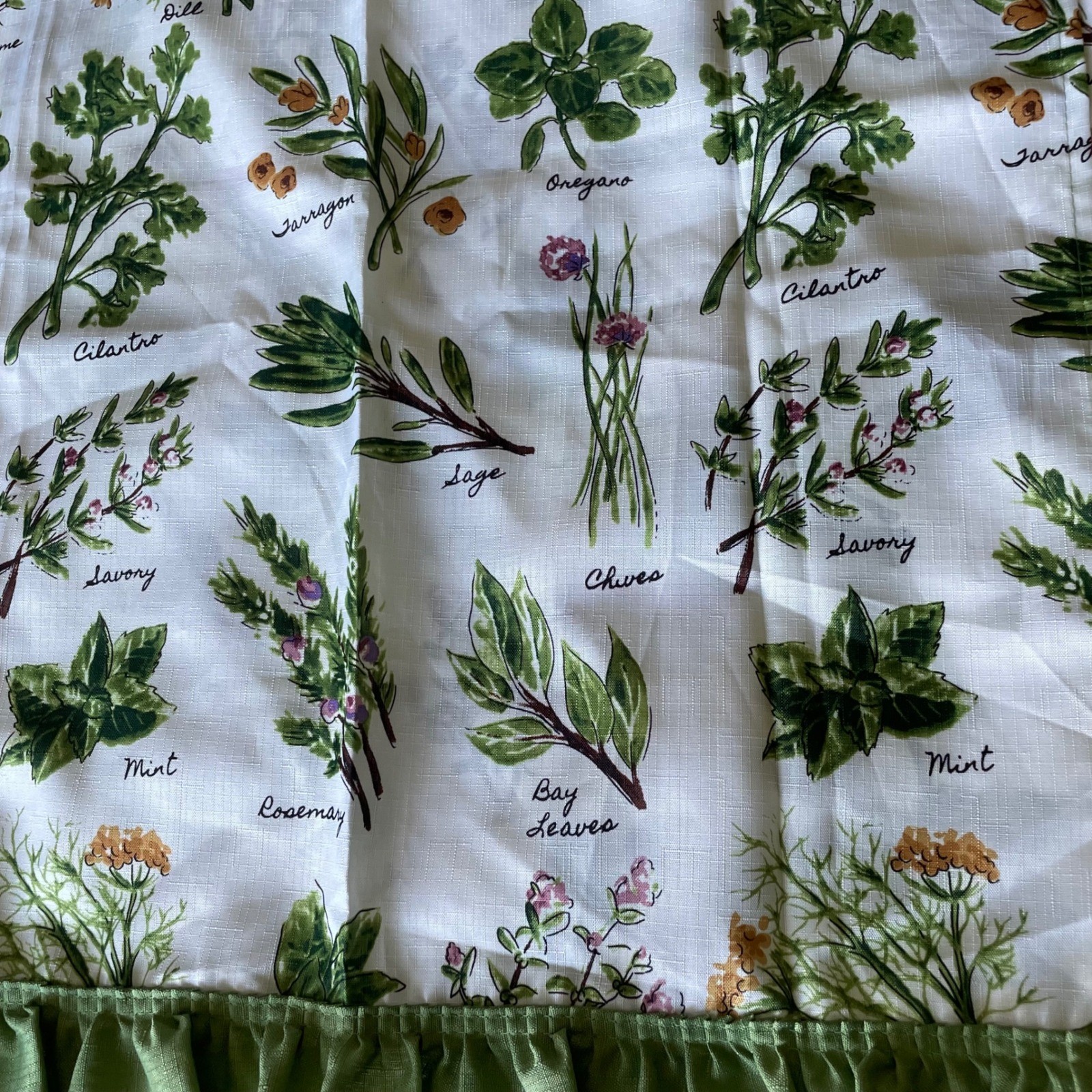 Botanical Herb Print Cafe Curtains Set of 2 White Green Ruffle Farmhouse 27×34