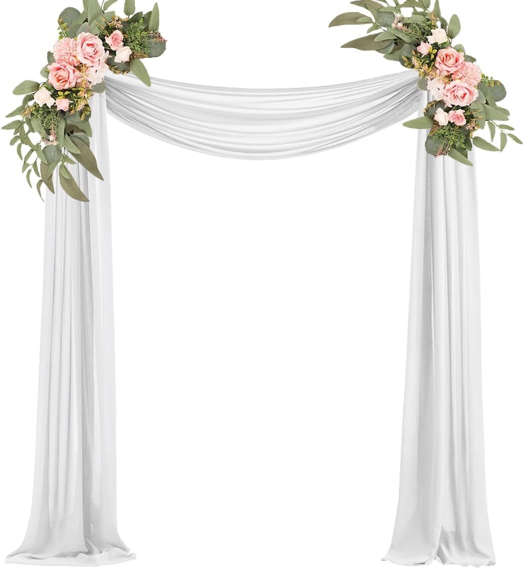 White Wedding Arch Draping Fabric 29″ X 20FT Sheer Drapes Chiffon Fabric for …