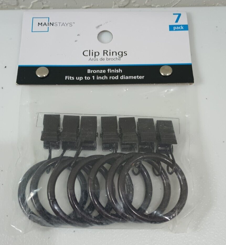 (7-Pk) Mainstays Curtain Clip Rings Bronze MS10-290-508-82 Fits 1” Rods New
