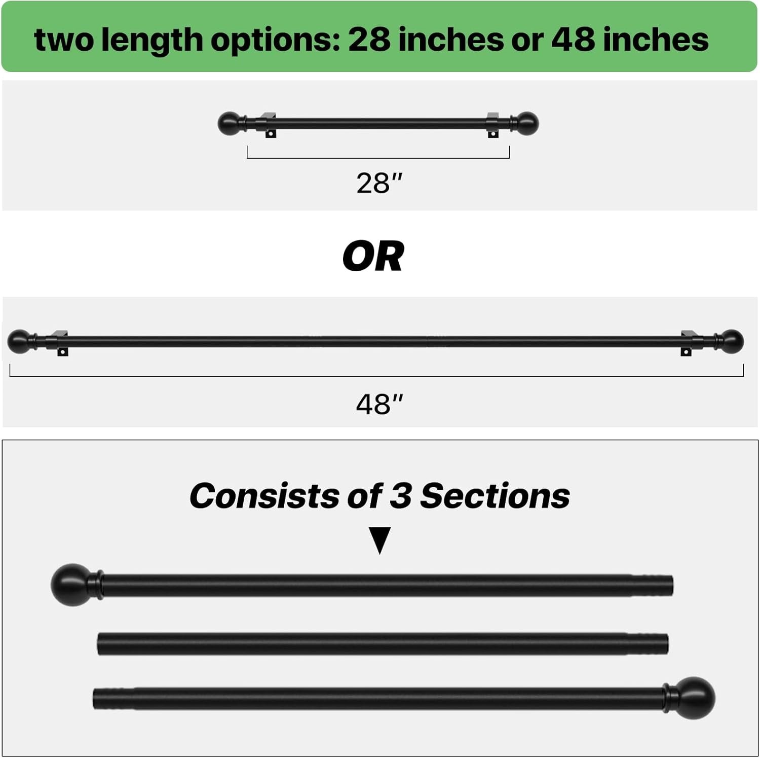 Sleek Black Curtain Rod Set, Adjustable 28-48 Inches – Easy Install Design