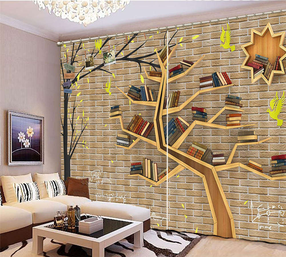 Specialshaped Bookshelf 3D Curtain Blockout Photo Printing Curtains Drape Fabric