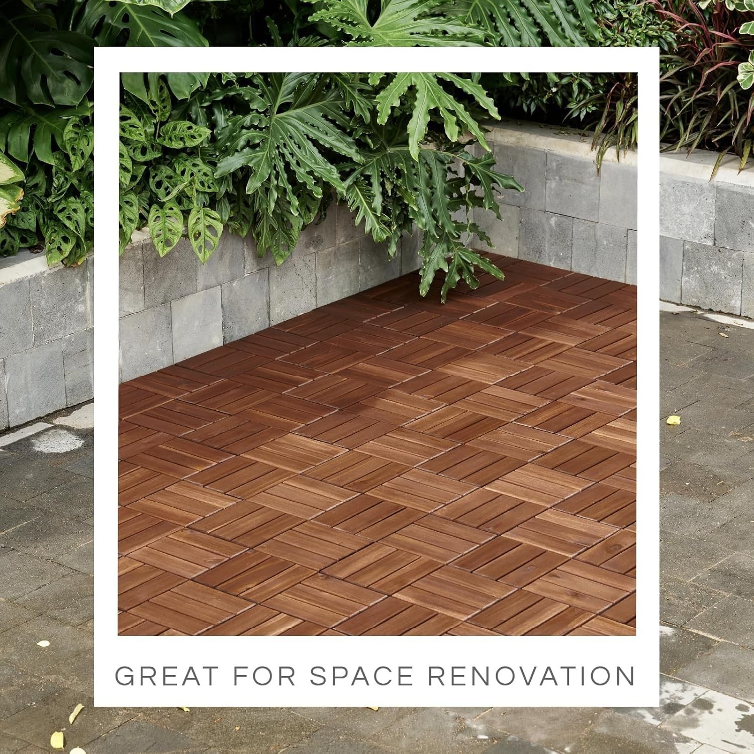 Interlocking Deck Tiles Waterproof Acacia Wood Set 10 12×12 Inches Brown Outdoor