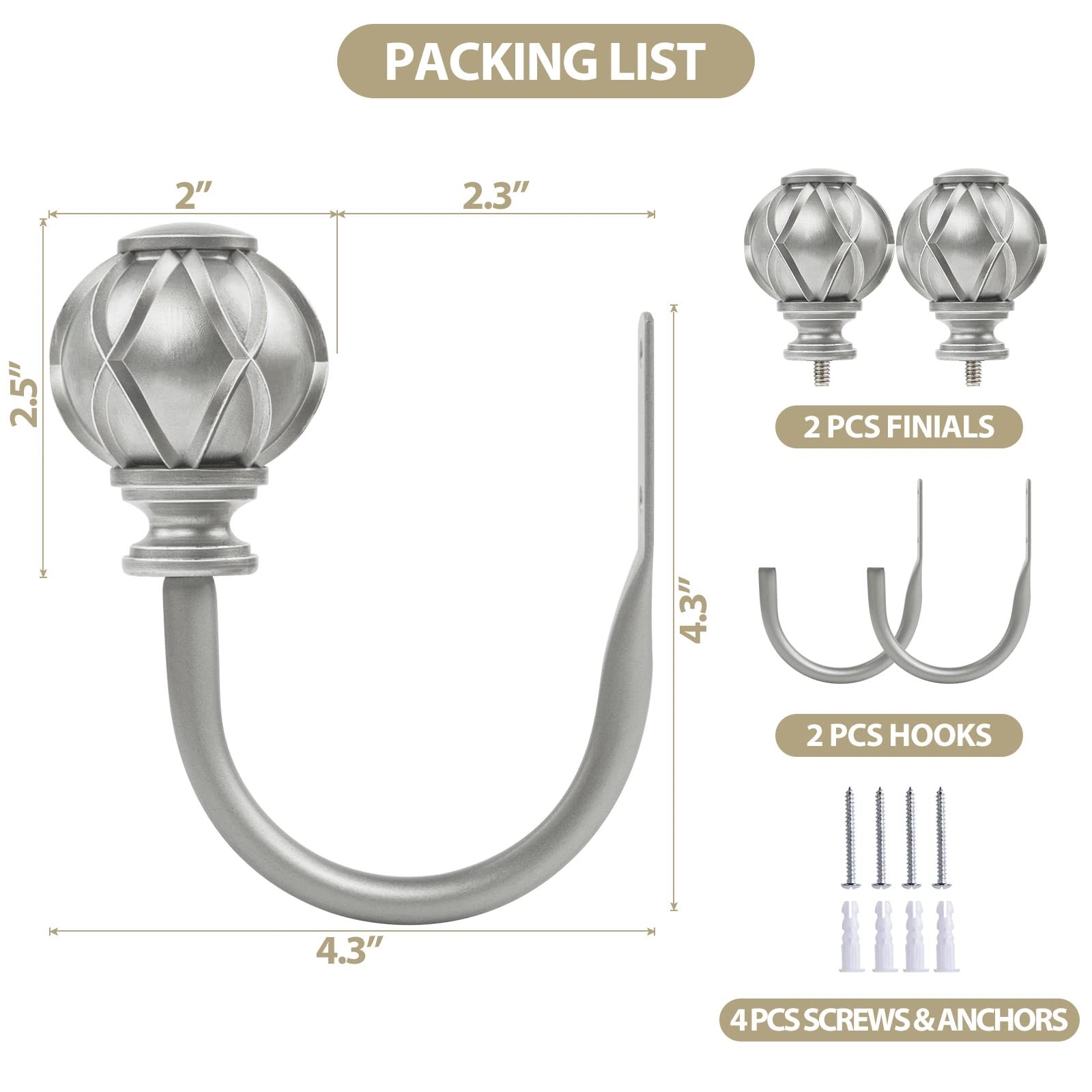Decorative Curtain Drapery Holdbacks, Curtain Tiebacks Hooks with Screws Wall Mo