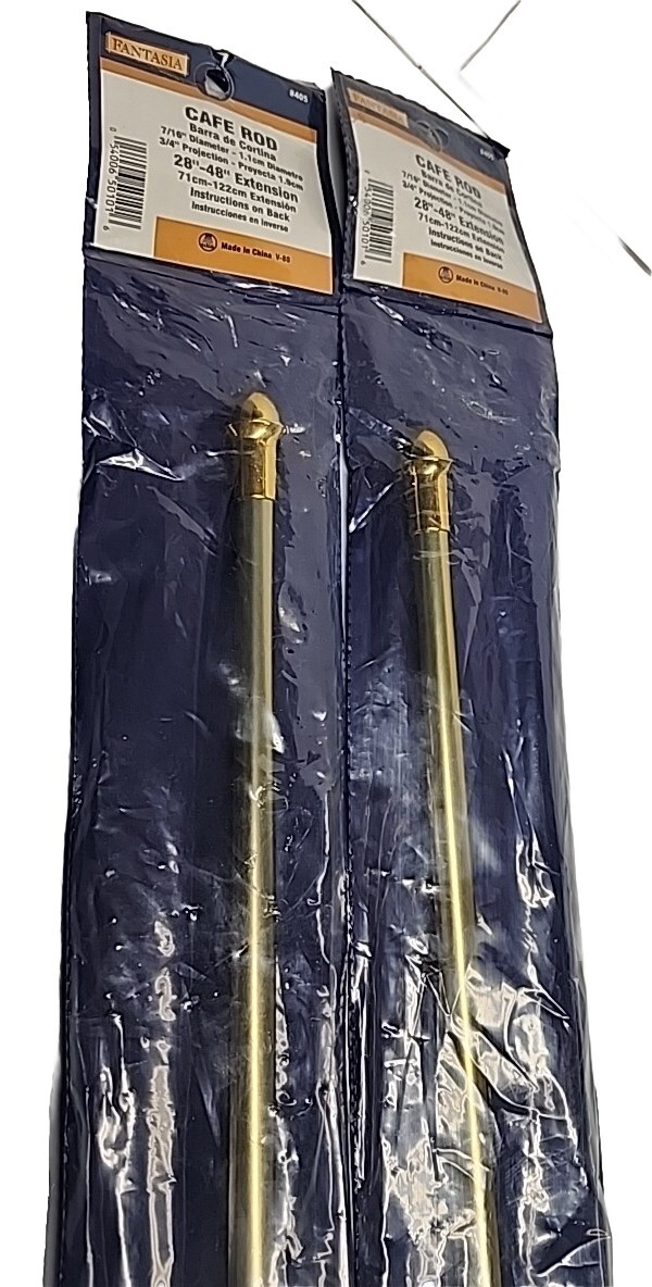2-Metal Rod Curtain Rods 28″-48″ (2×) Gold Tone 7/16″ Diameter New Sealed