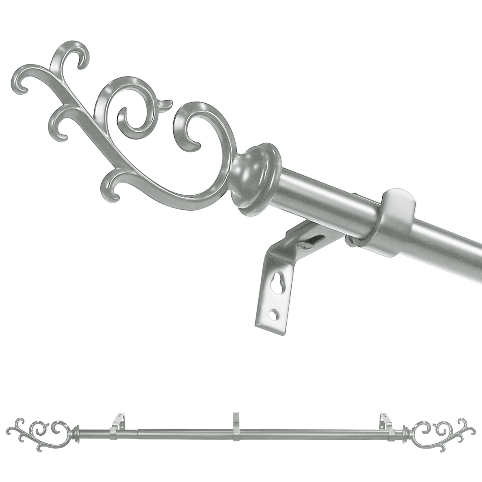 5/8″ Julietta Adjustable Single Drapery Curtain Rod, 28”-48″/48″-84″/84″-120″