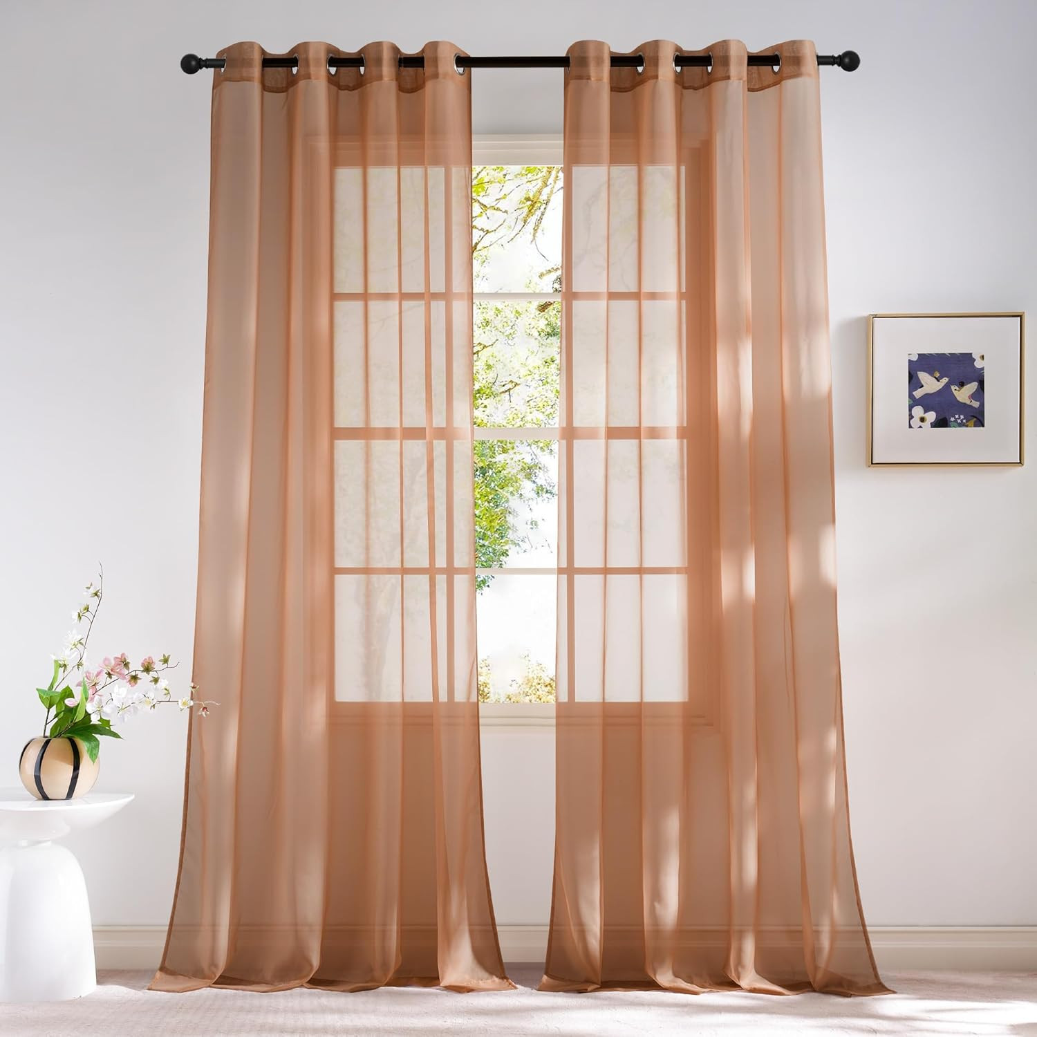 Voile Sheer Terracotta Curtains 96 inches Long 2 Panels Set, Grommet Casual Wind