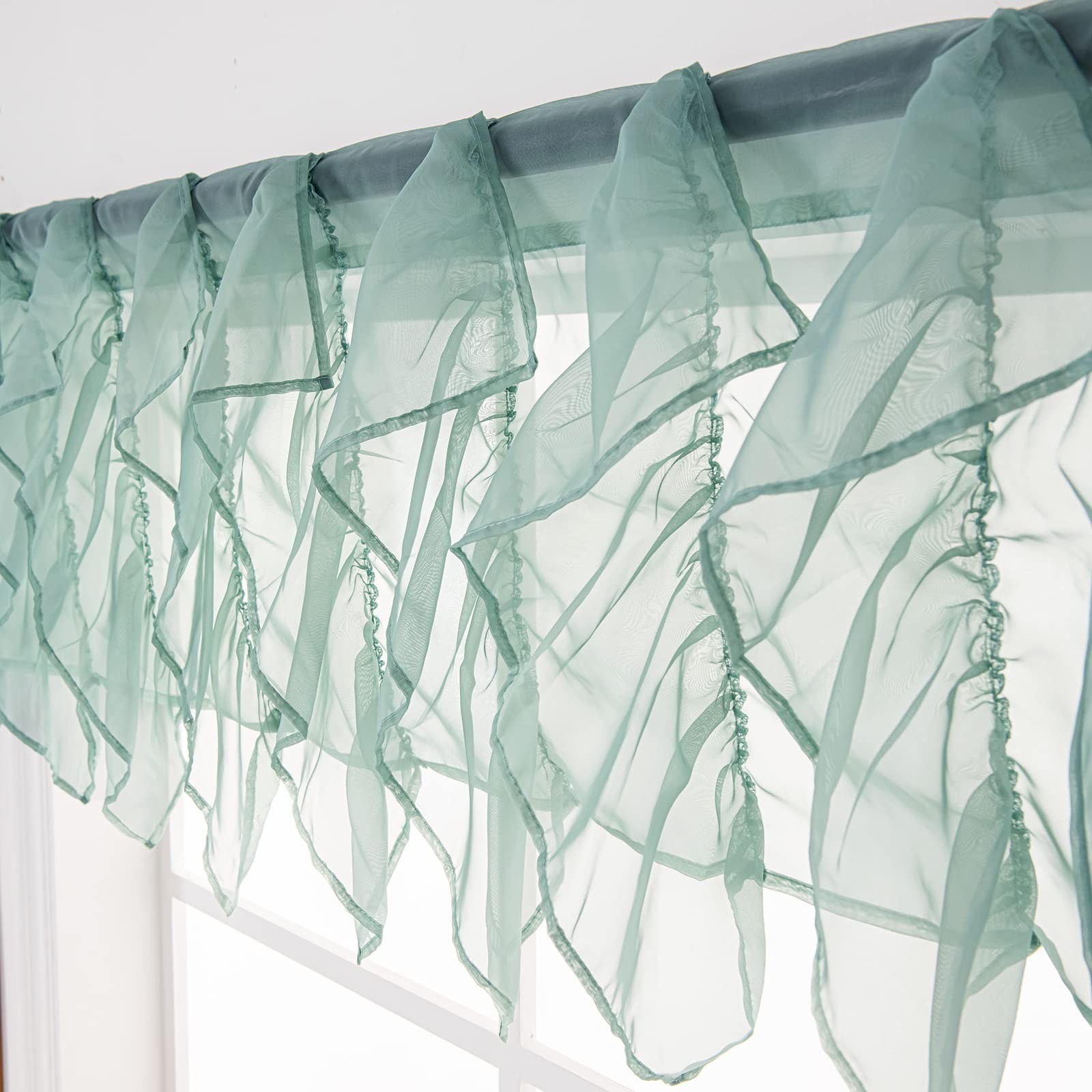 Ruffled Voile Semi Sheer Curtain Valance, Kitchen Living Room Shabby Chic Ruf…