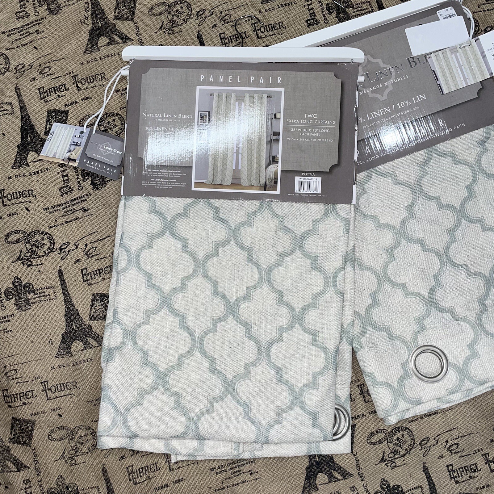 Natural Linen Blend NWT! Panel Pair Moroccan Print Long Curtains 2 Set