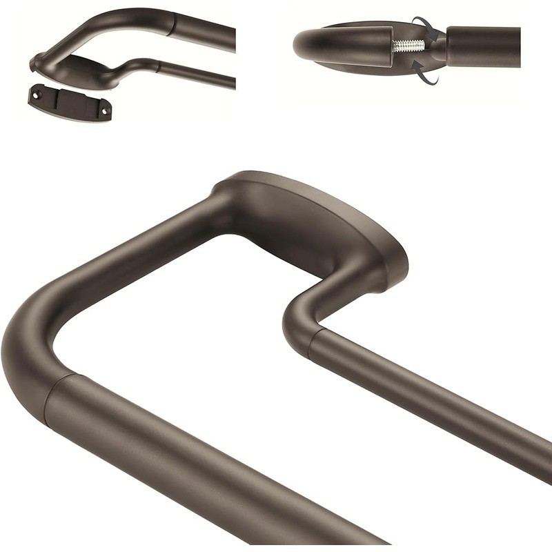 Adjustable Brass Double Curtain Rod W/ Hidden Installation Secure Plug-In Base