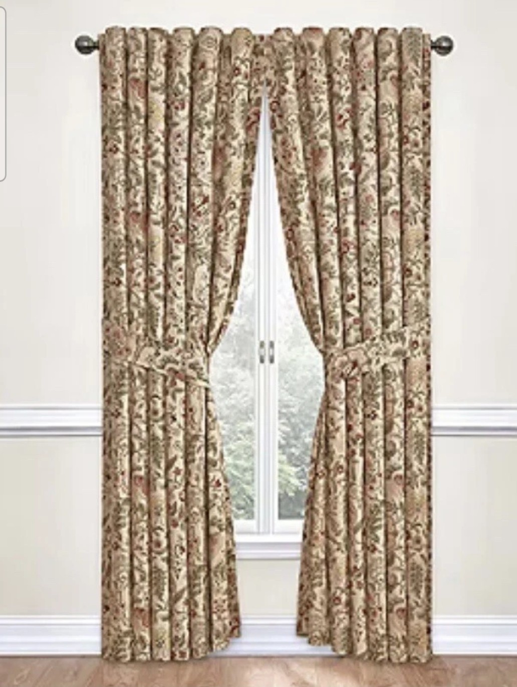 Waverly IMPERIAL DRESS Curtain Panel SATEEN Farmhouse Floral NEW Red Beige 52X84
