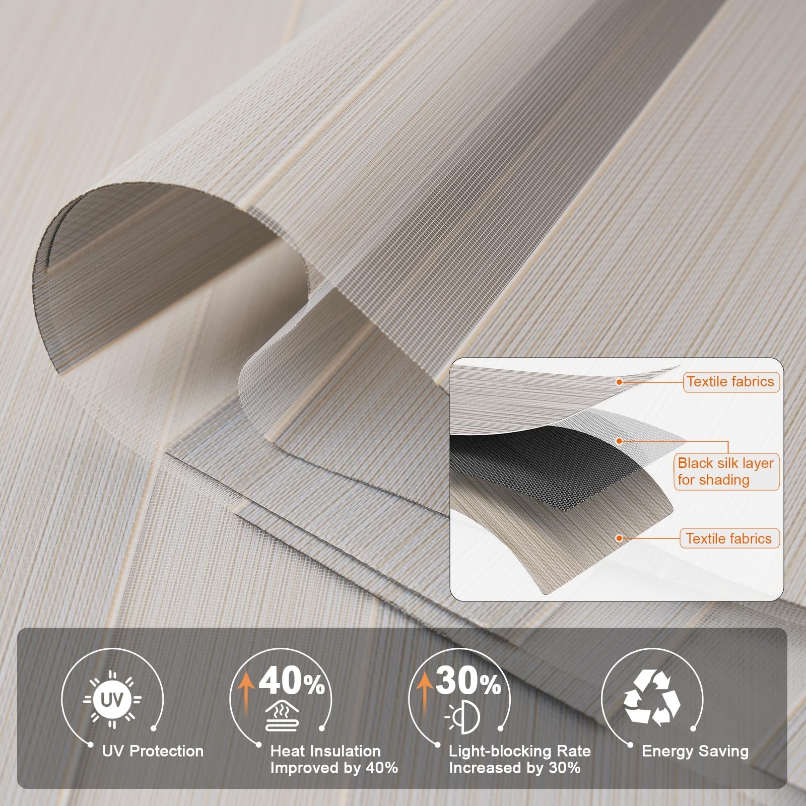 Bricurtex Zebra Roller Blinds 35×72 Beige Cordless Layered Privacy Window Shade