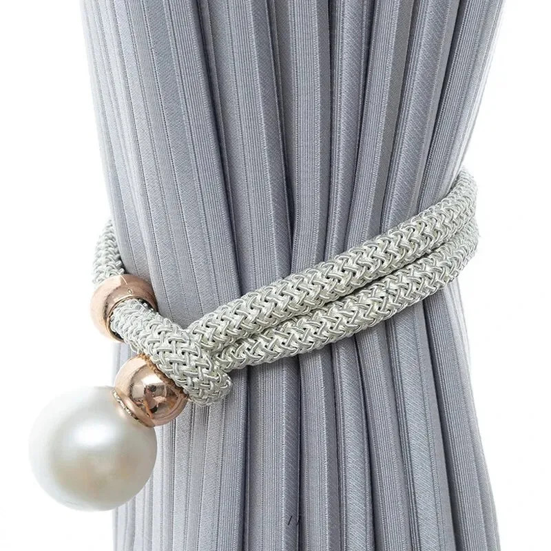 2 pieces No-hole curtain tiebacks, pull-style pearl tie cords, curtain fasteners