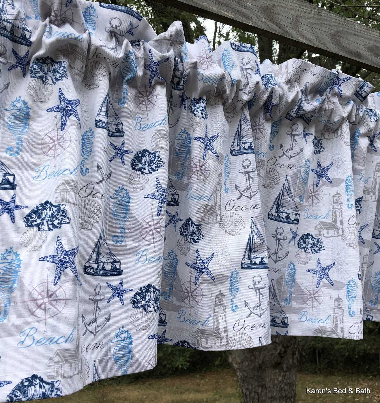 Nautical Lighthouse Sailboat Valance Boat Seahorse Coastal Beach Curtain D2/3