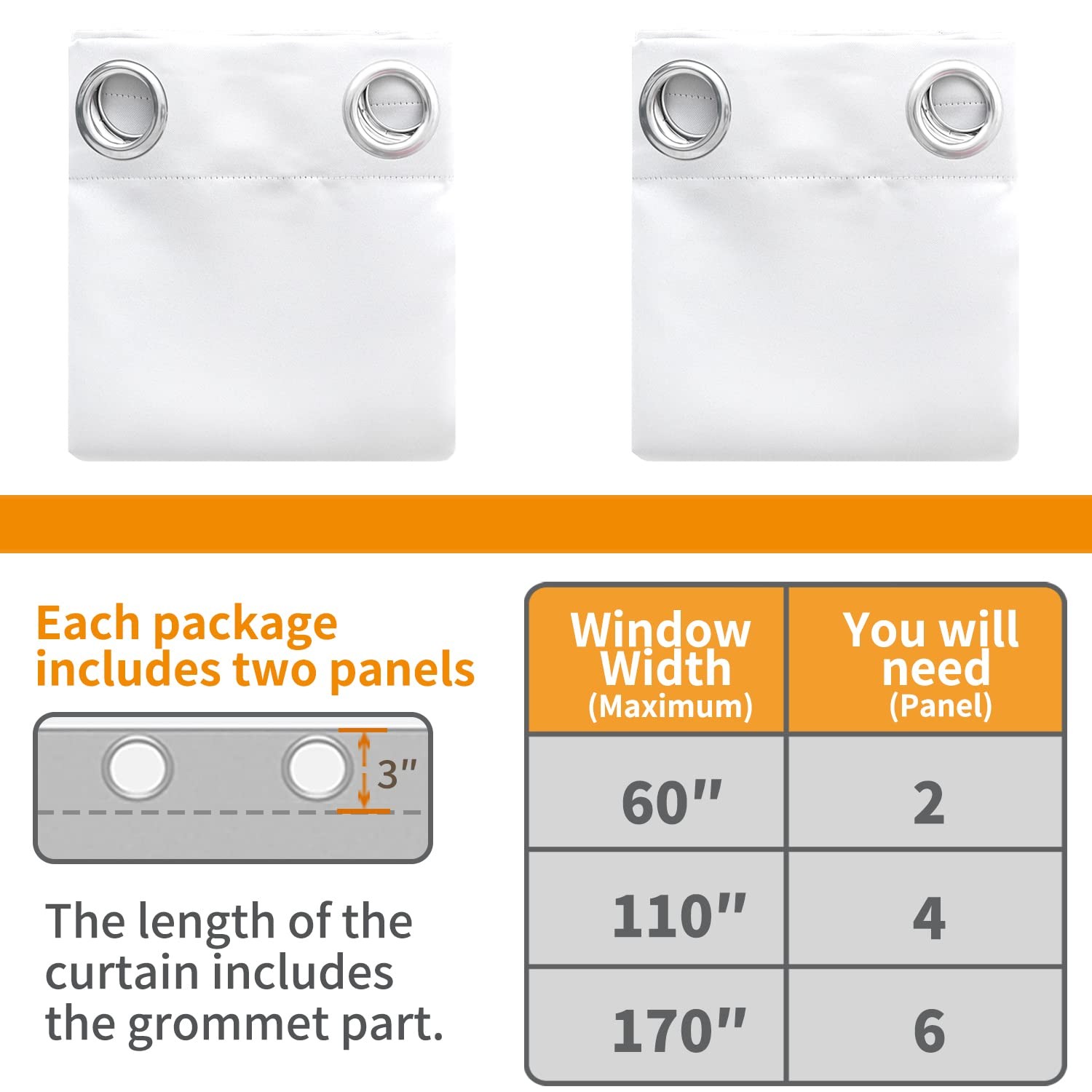 Pure White 100% Blackout Curtains 63 Inches Long for Bedroom