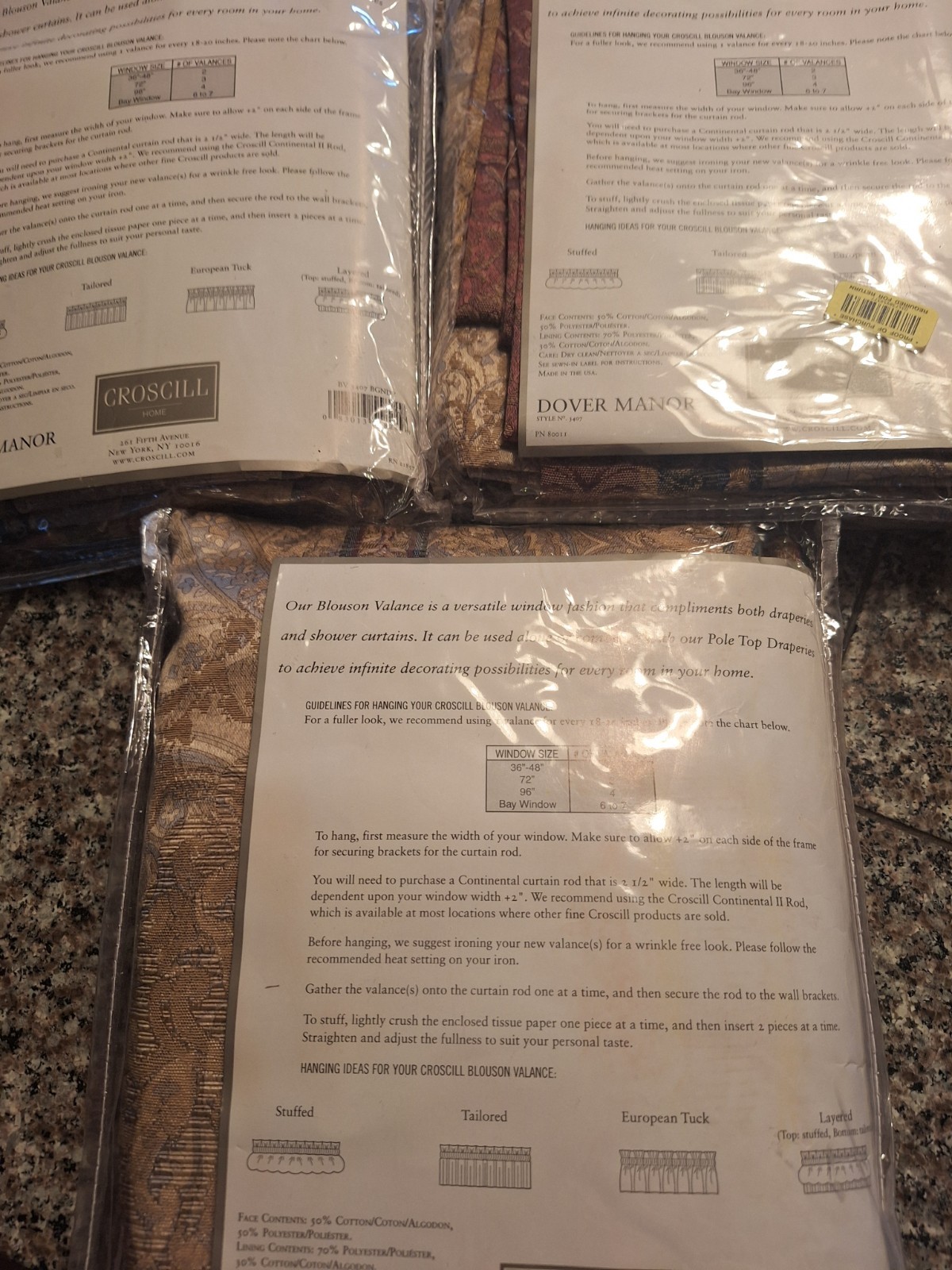 3 NIP Croscill Blouson Valances DOVER MANOR – Burgundy NEW Old Stock