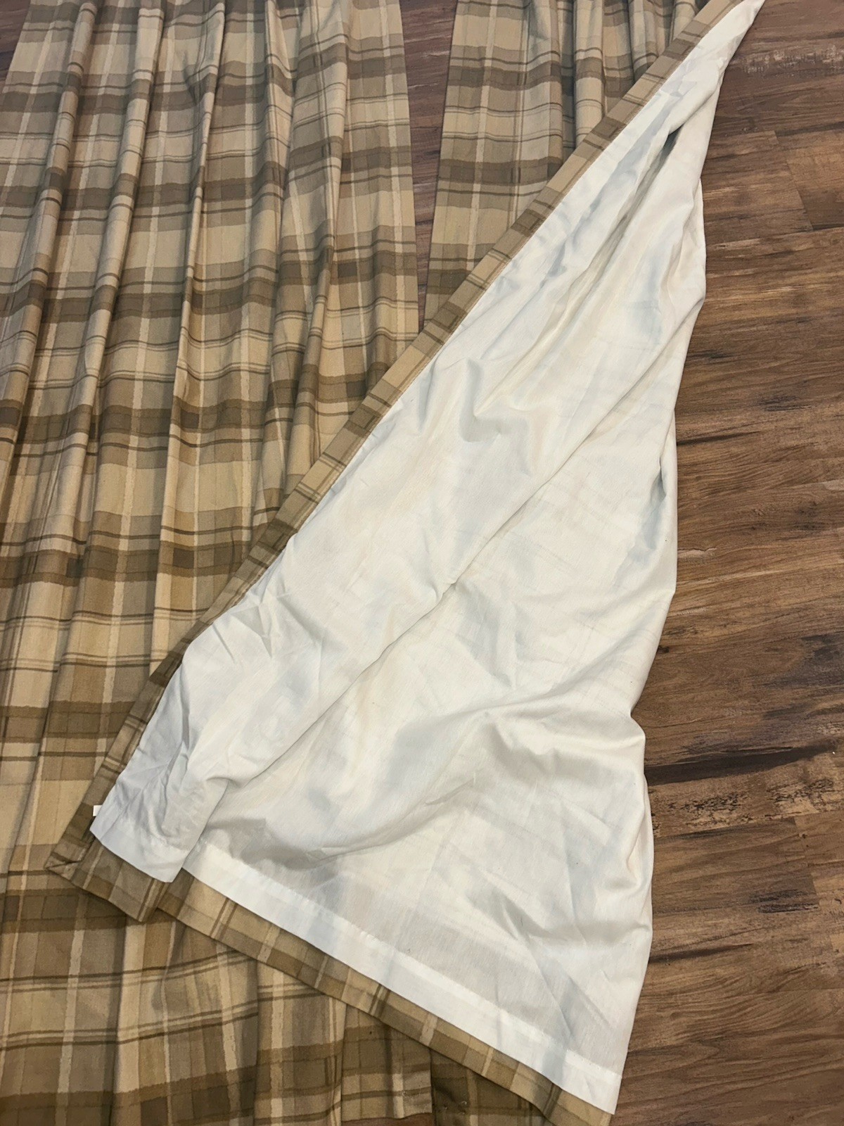 Cedrick Tan Beige Plaid Flannel Drapes 2 Panels 83×48 Jc Penney Euro Pinch Pleat