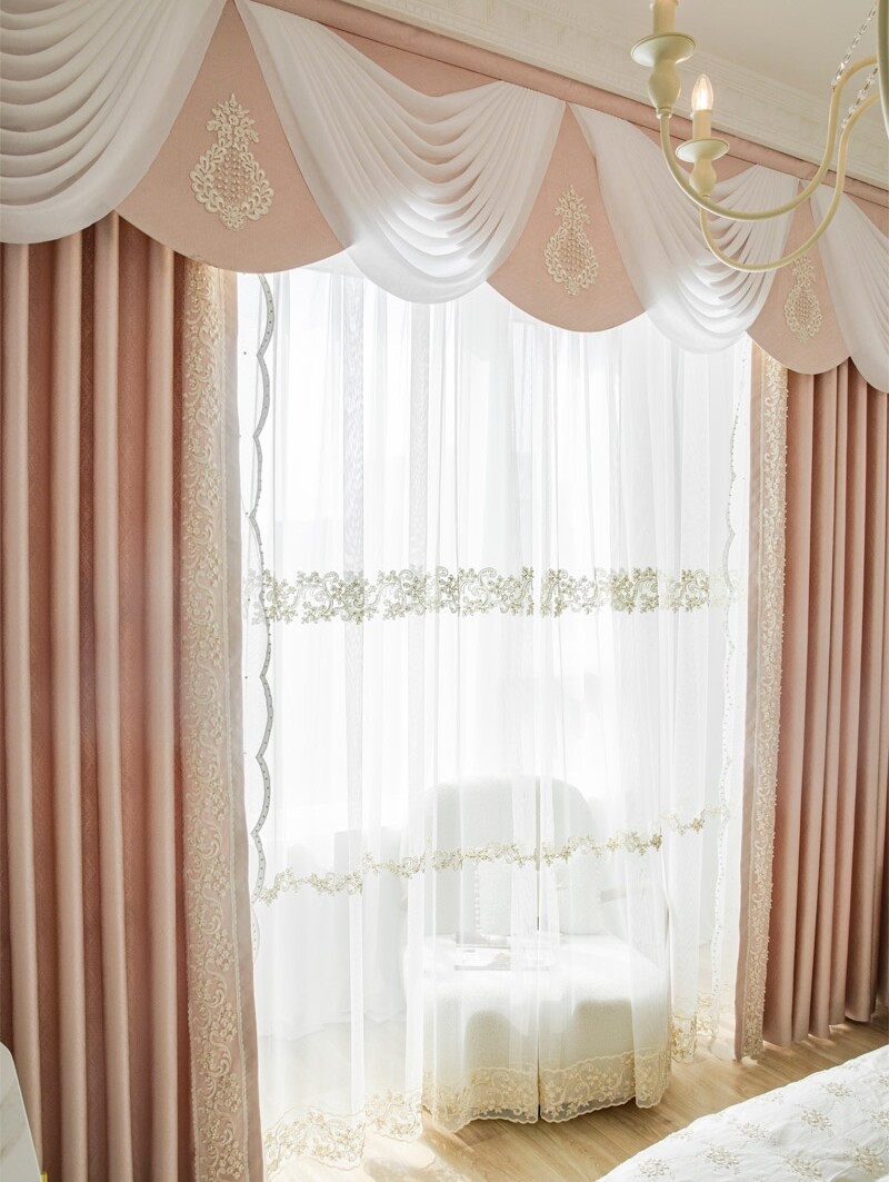 high-grade European pink high precision cloth blackout curtain valance C1236