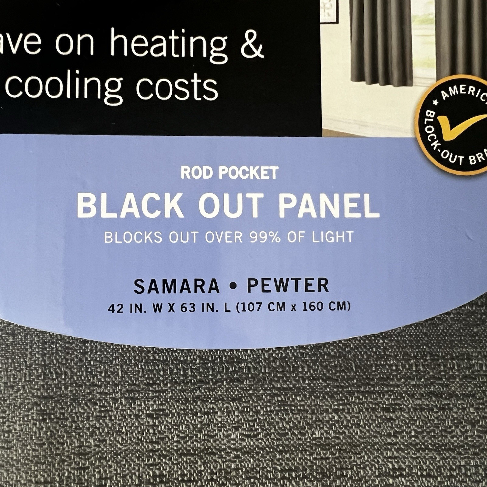 Eclipse Blackout Curtain 42 x 63” Samara Pewter Grey NEW In Package FAST SHIP