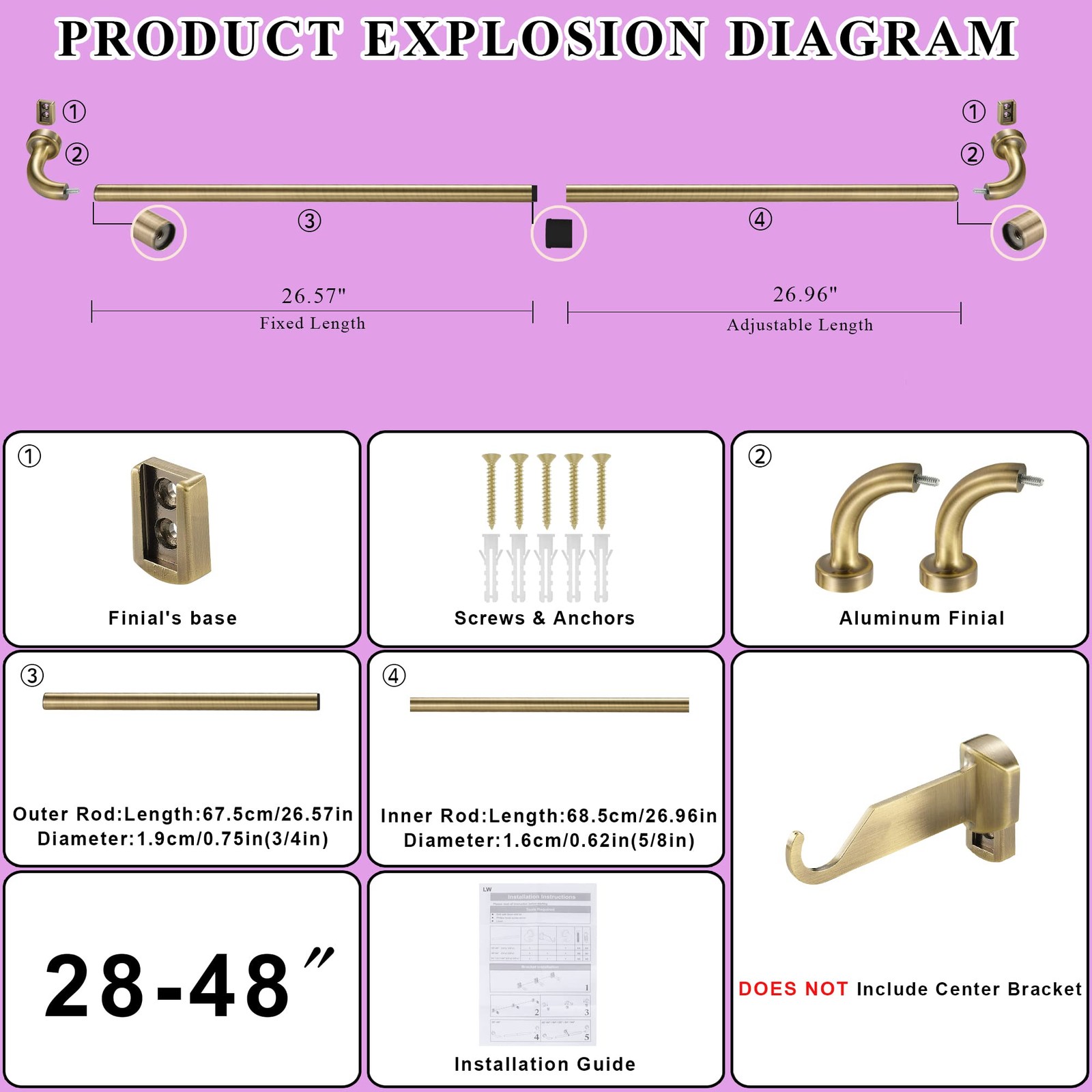 Antique Bronze Disc Curtain Rods, 28-48 Inches Window Curtain Rod,Adjustable …