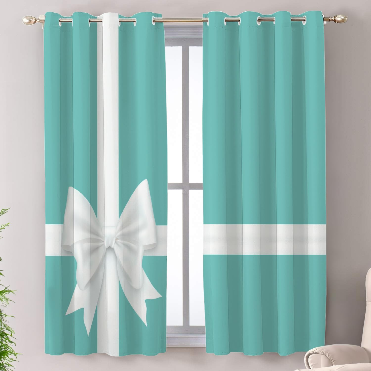 Elegant White Turquoise Blackout Curtains for Living Room & Bedroom (2 Panels)