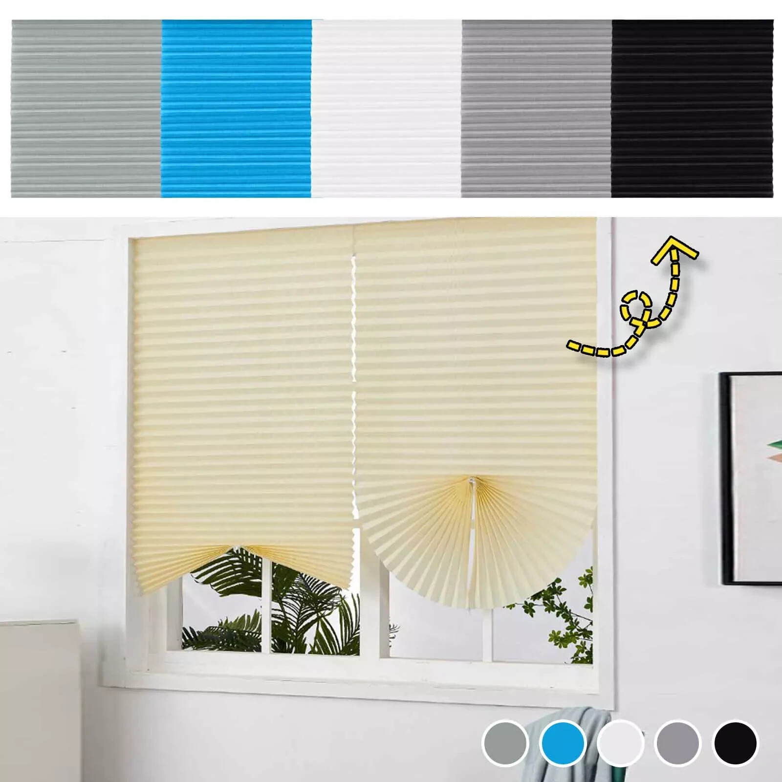 Pleated Fabric Shades, Temporary Window Blinds, No Drilling Self Adhesive Blind*