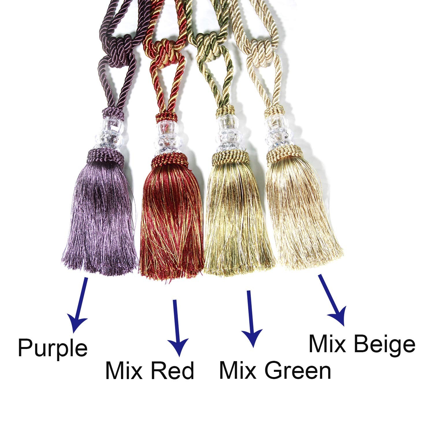 2 PCS Curtain Tiebacks Hand Woven Crystal Holdbacks Home Tassels Mix Green