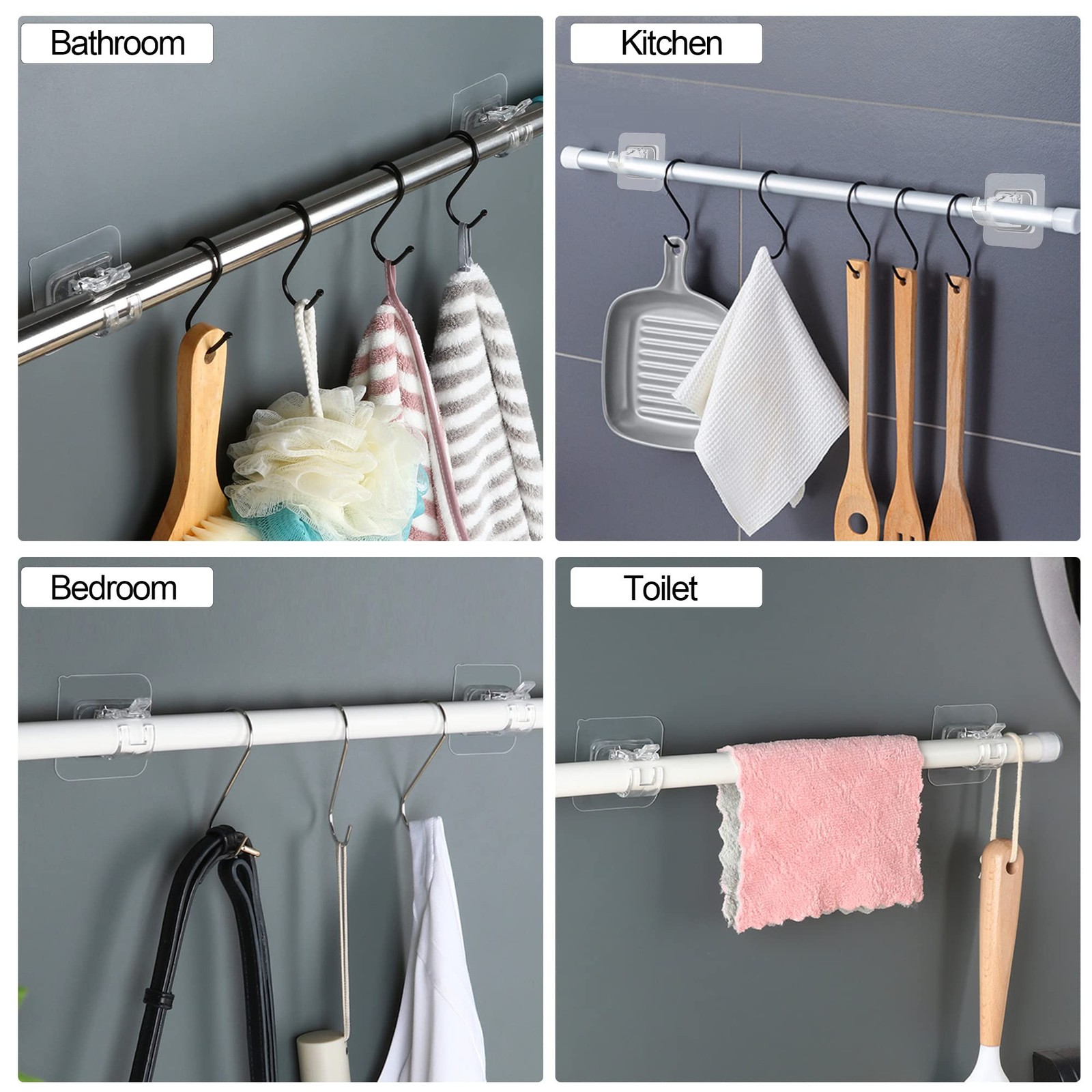 Codoule Self Adhesive No Drill Adjustable Curtain Rod Holder 8 Tramsparent
