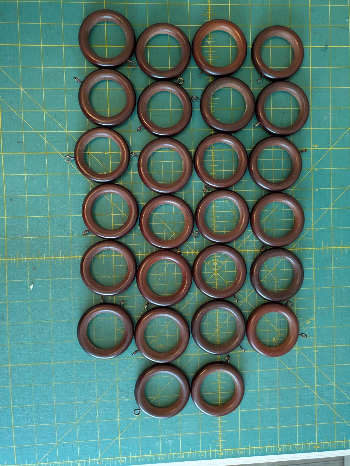 26 Wooden (Dark) Curtain Rings With Eyelets -2-1/2″, 1-3/4″ inside